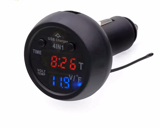 Car USB Charger 2.1A, Thermometer Battery Digital Monitor Voltmeter, Calendar Datetime Clock Display 12V