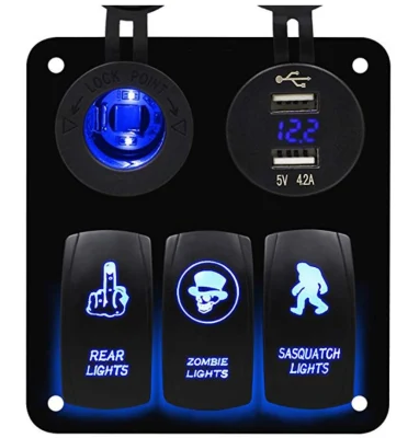3-х групповая синяя панель кулисного переключателя с двойным USB-разъемом и разъемом для зарядного устройства для морской лодки, автомобиля, автофургона